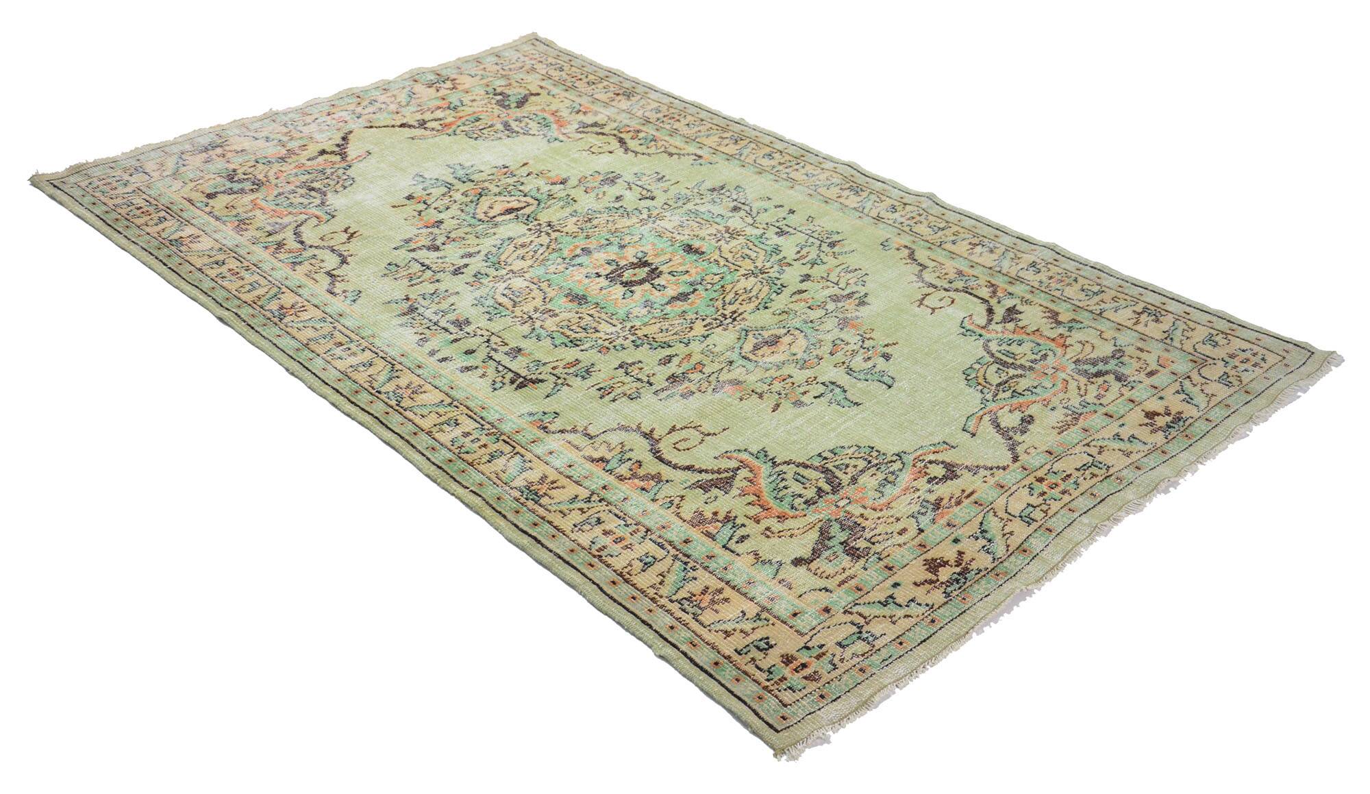 Tapis Oushak Vintage – Vert Pastel & Motifs Classiques, 167 x 276 cm