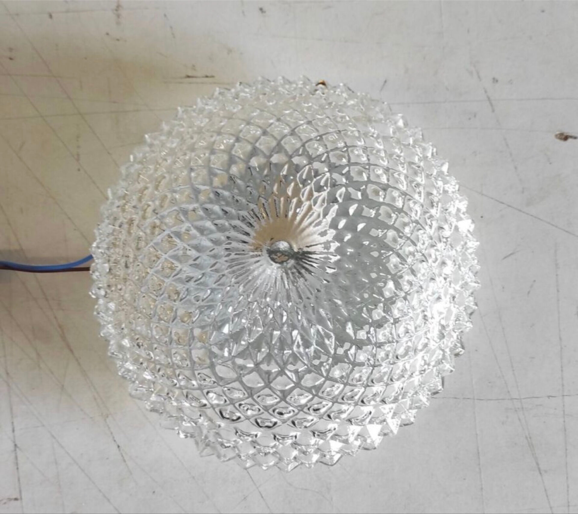 Ceiling light or wall light in moulded glass with diamond point - mid 20th century