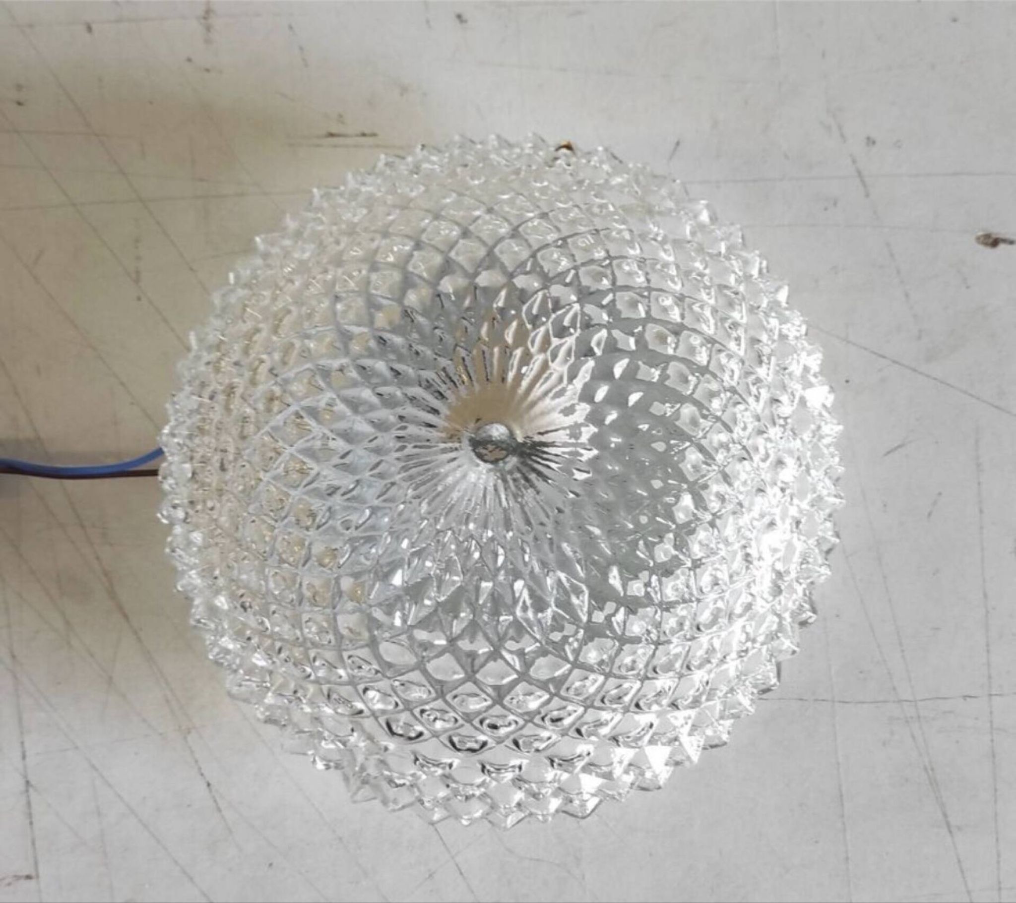 Ceiling light or wall light in moulded glass with diamond point - mid 20th century