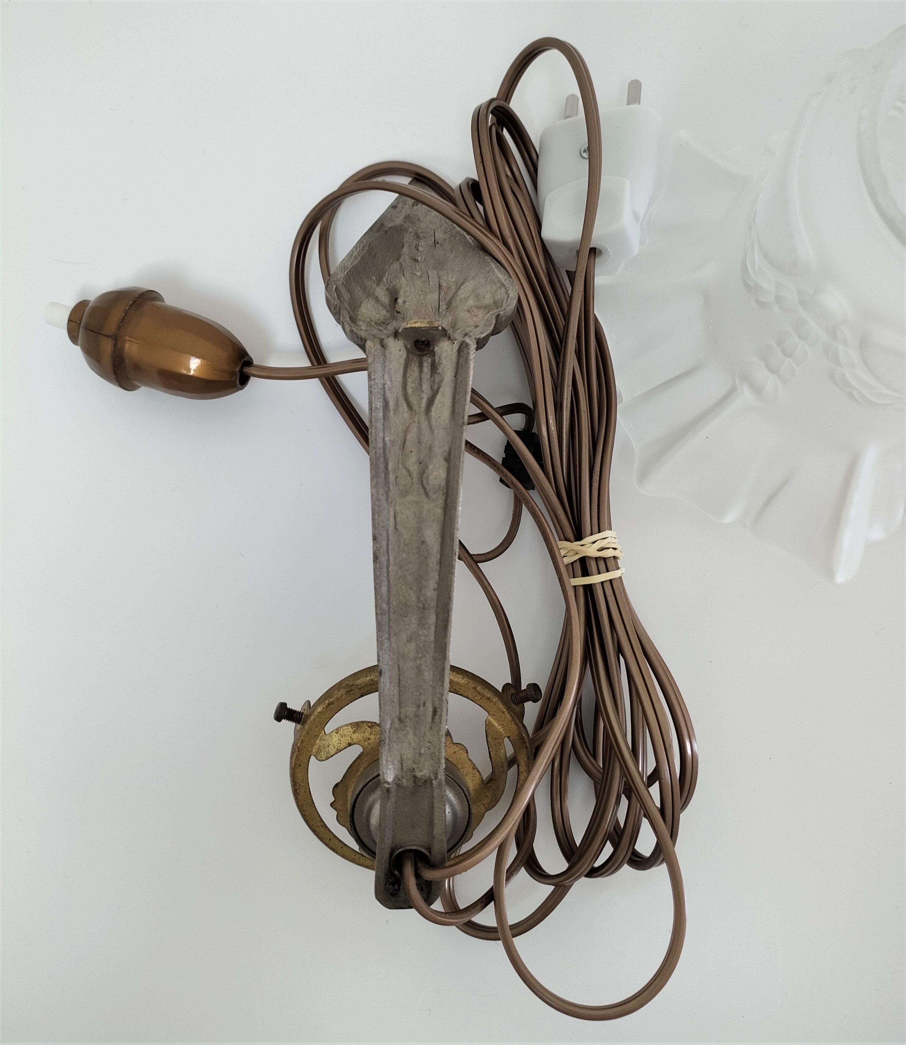 Art Deco wall lamp bronze silver patina and frosted glass