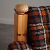 Brutalist two-seater sofa in solid pine, Swedish modernism, 1970s.