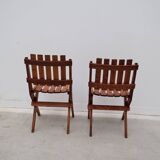 Pair of dejou chairs in solid pine, france 1950