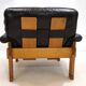 Fauteuil brutaliste cuir et chêne, 1960