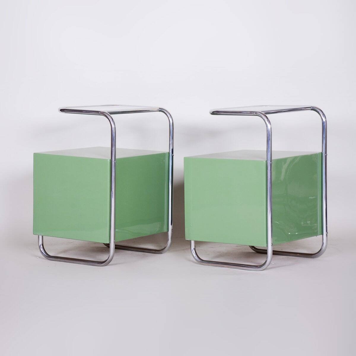 Bauhaus Side Tables in Chrome and Glass by Vichr a Spol., Czech, 1930s, Set of 2