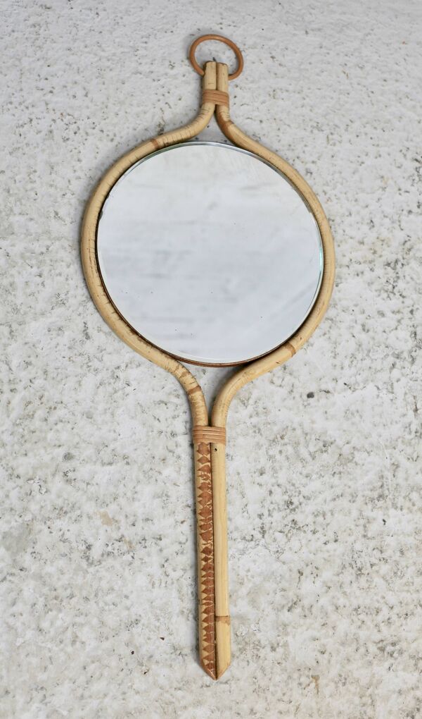 Miroir en rotin dans le goût de Louis Sognot, France, 1950