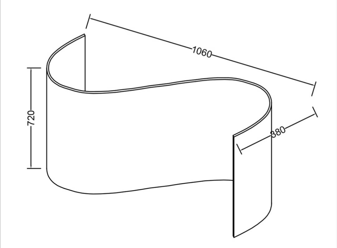Large glass table with a curved leg.
