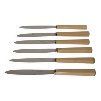 set of 6 beige bakelite knives 1960