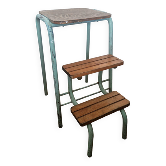 Tabouret escabeau vintage en bois et acier