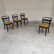 Lot de 4 chaises Thonet art déco 1930 , bouclette Jaune moutarde