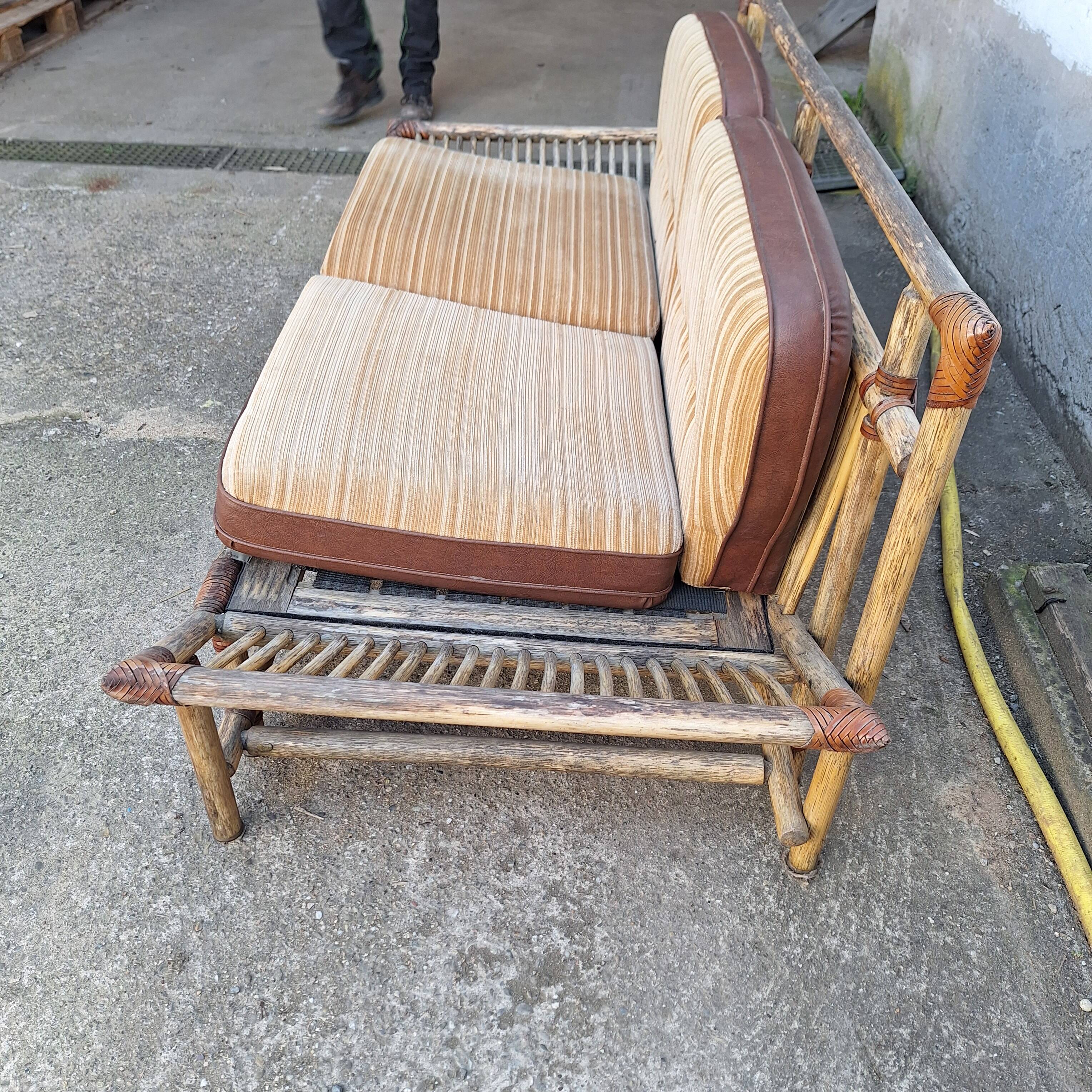 Rattan and bamboo terrace bench