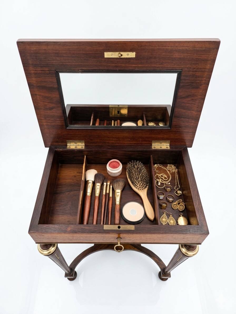 Napoleon III hairdresser in walnut and brass marquetry from the 19th century.