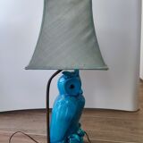 Lampe chouette en faïence craquelée turquoise
