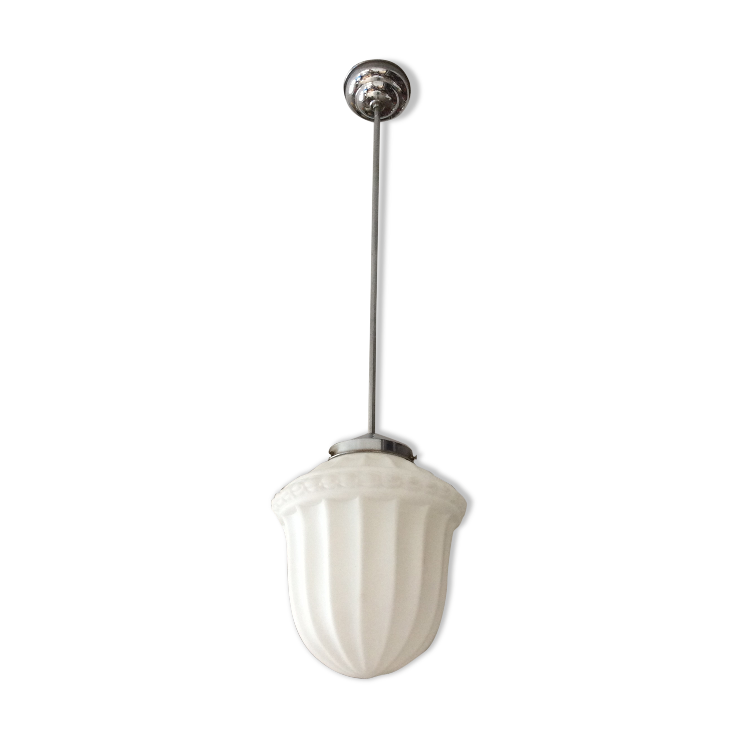 Art deco pendant lamp from the 50s in opaline and chrome metal