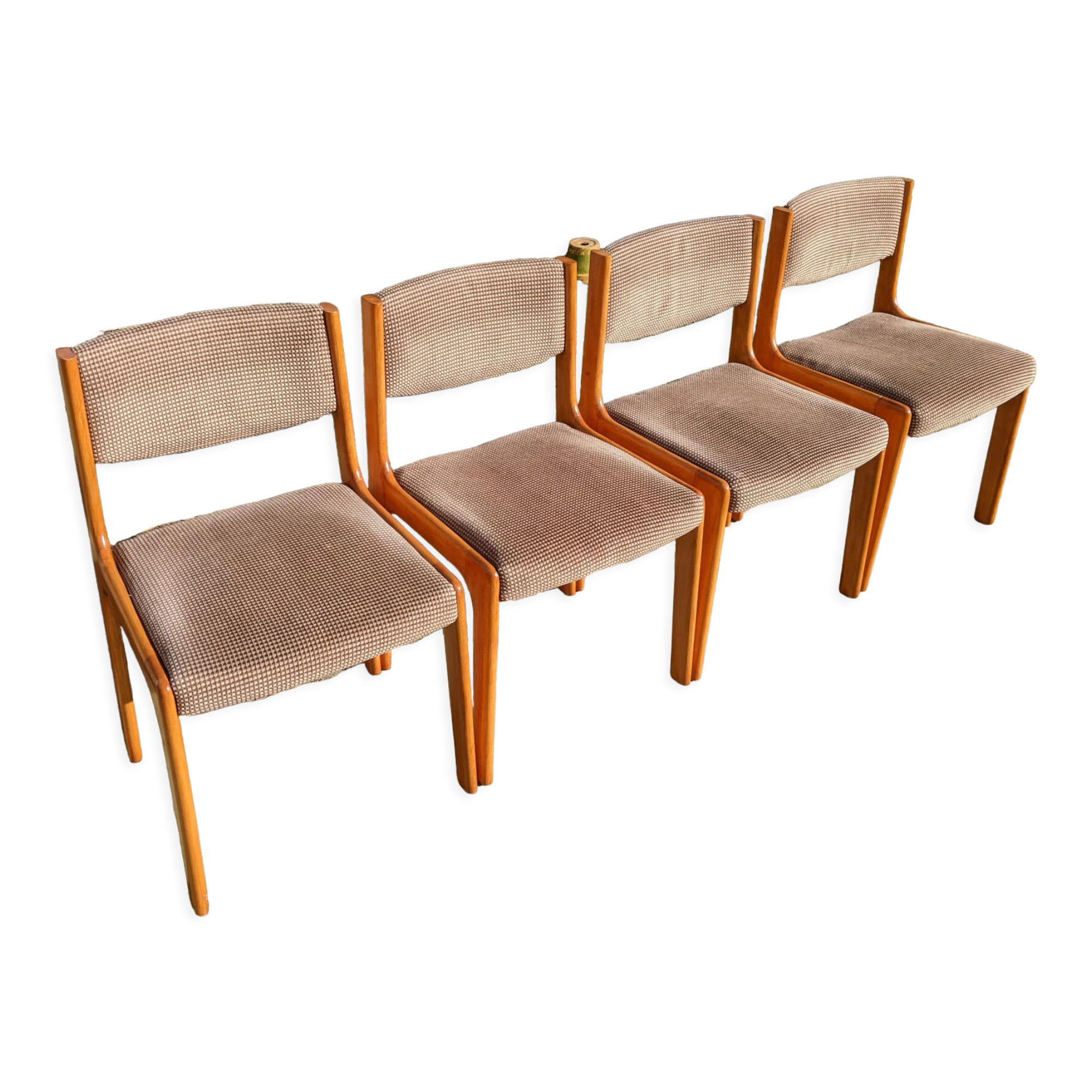 Series of 4 Scandinavian beech chairs with velvet seats