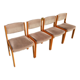 Series of 4 Scandinavian beech chairs with velvet seats