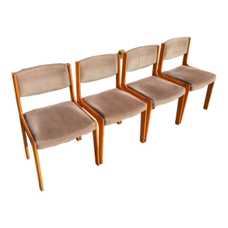 Série de 4 chaises scandinaves en hêtre assises velours