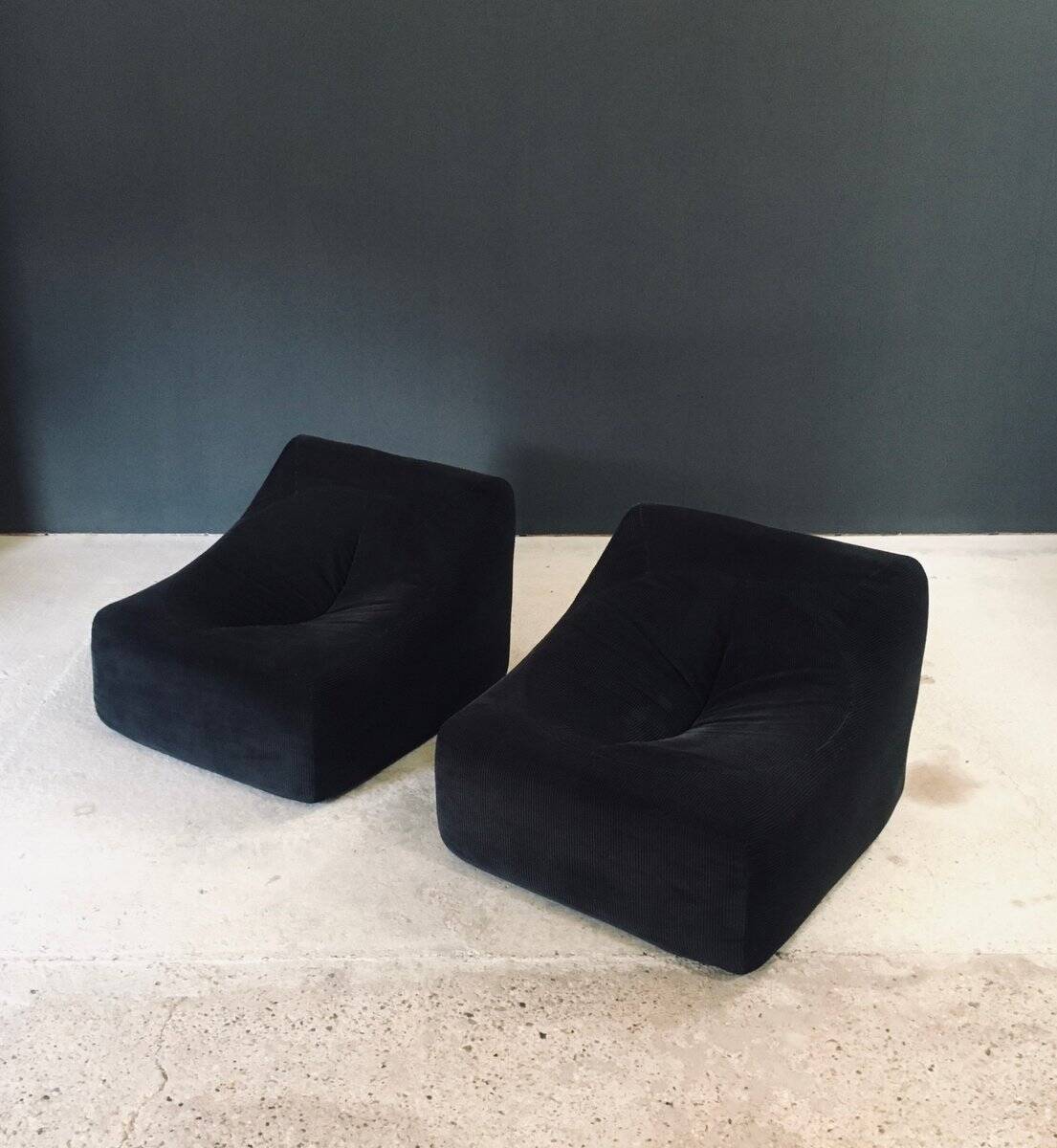 Mid-Century Modern French Corduroy Lounge Chairs, 1970s, Set of 2