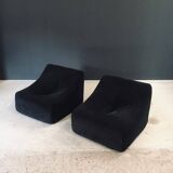 Mid-Century Modern French Corduroy Lounge Chairs, 1970s, Set of 2