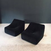Mid-Century Modern French Corduroy Lounge Chairs, 1970s, Set of 2