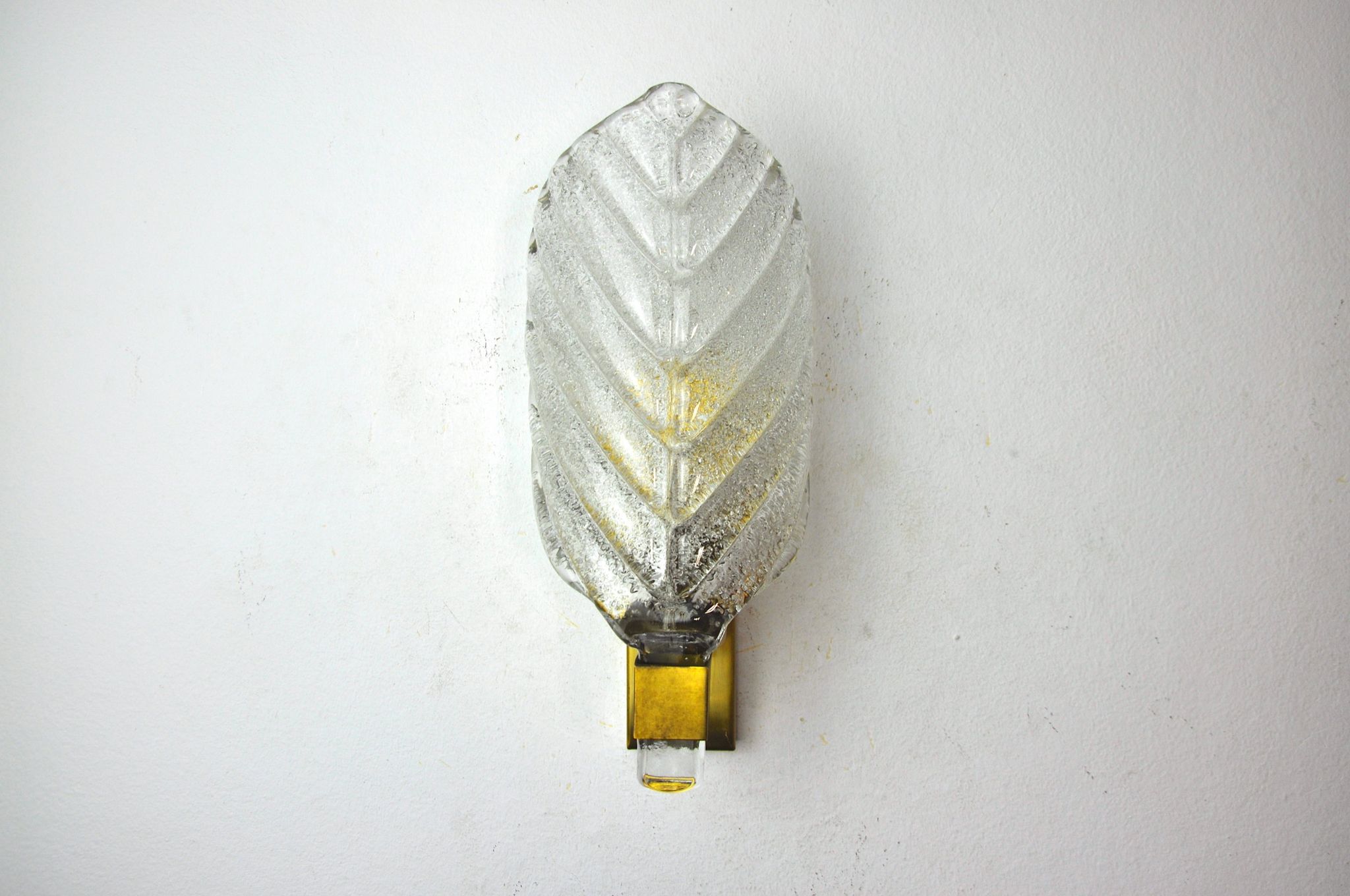 Applique feuille givrée, verre de murano, italie, 1970