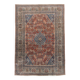 Vintage Turkish rug in brick red and indigo with floral design, 276 × 389 cm