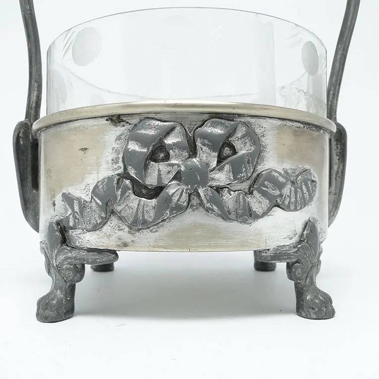 Sucrier Art Nouveau, en laiton argenté, Pologne, années 1920