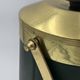 Green Leather and Brass Curved Handle Ice Bucket. Italian Work. V