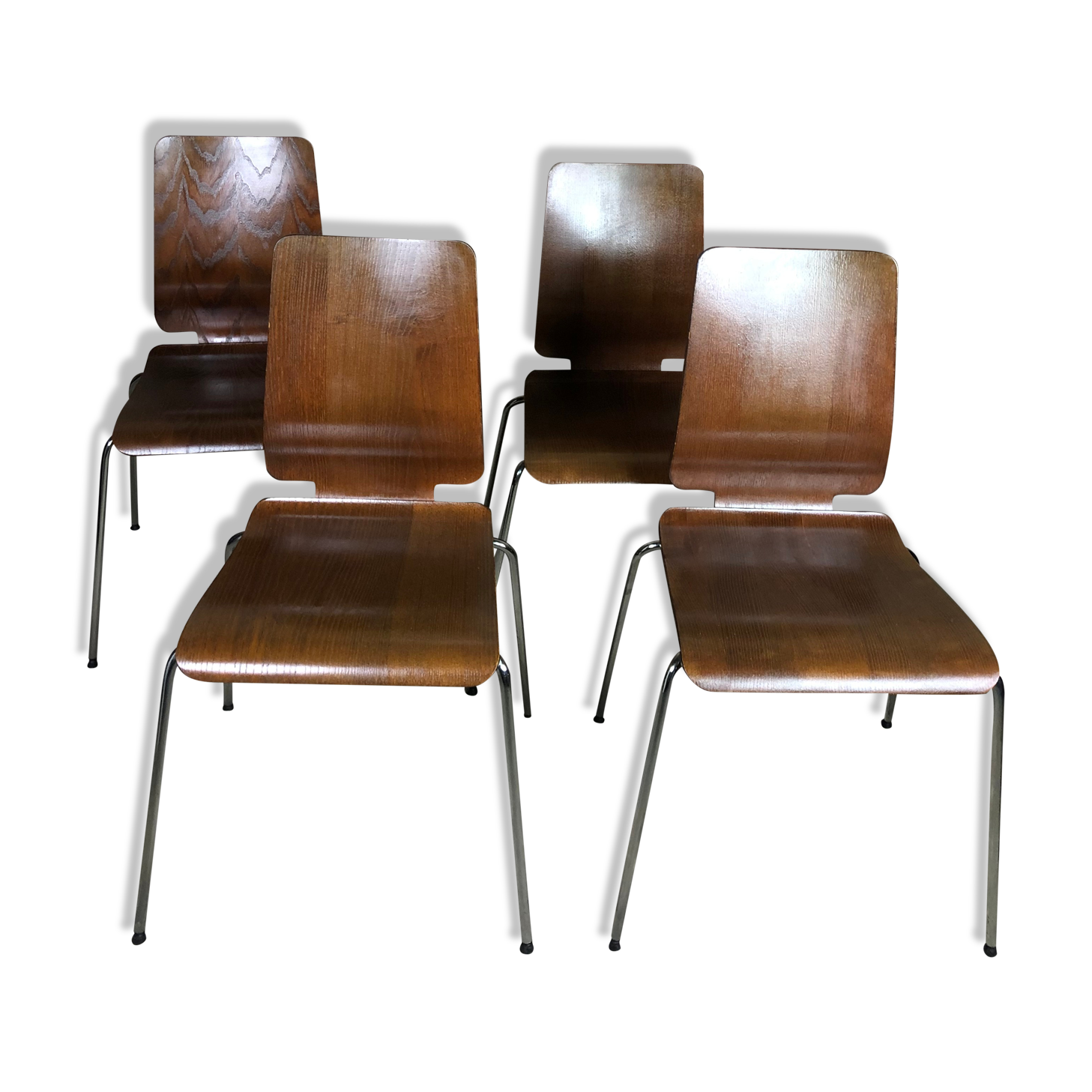 Vintage Scandinavian chairs (series of 4) in thermoformed wood 1970