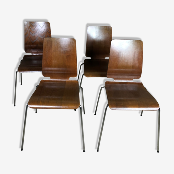 Vintage Scandinavian chairs (series of 4) in thermoformed wood 1970