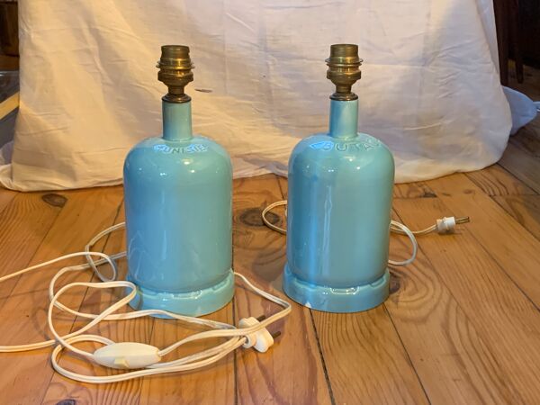 Paire de pieds de lampe, ancienne bouteille gaz en céramique