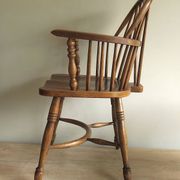 Mid century solid oak lyre-back Windsor elbow armchair, 1960s