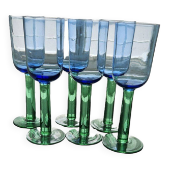 6 Verres Scandinaves Bleus et Verts Vintage Des Années 1980