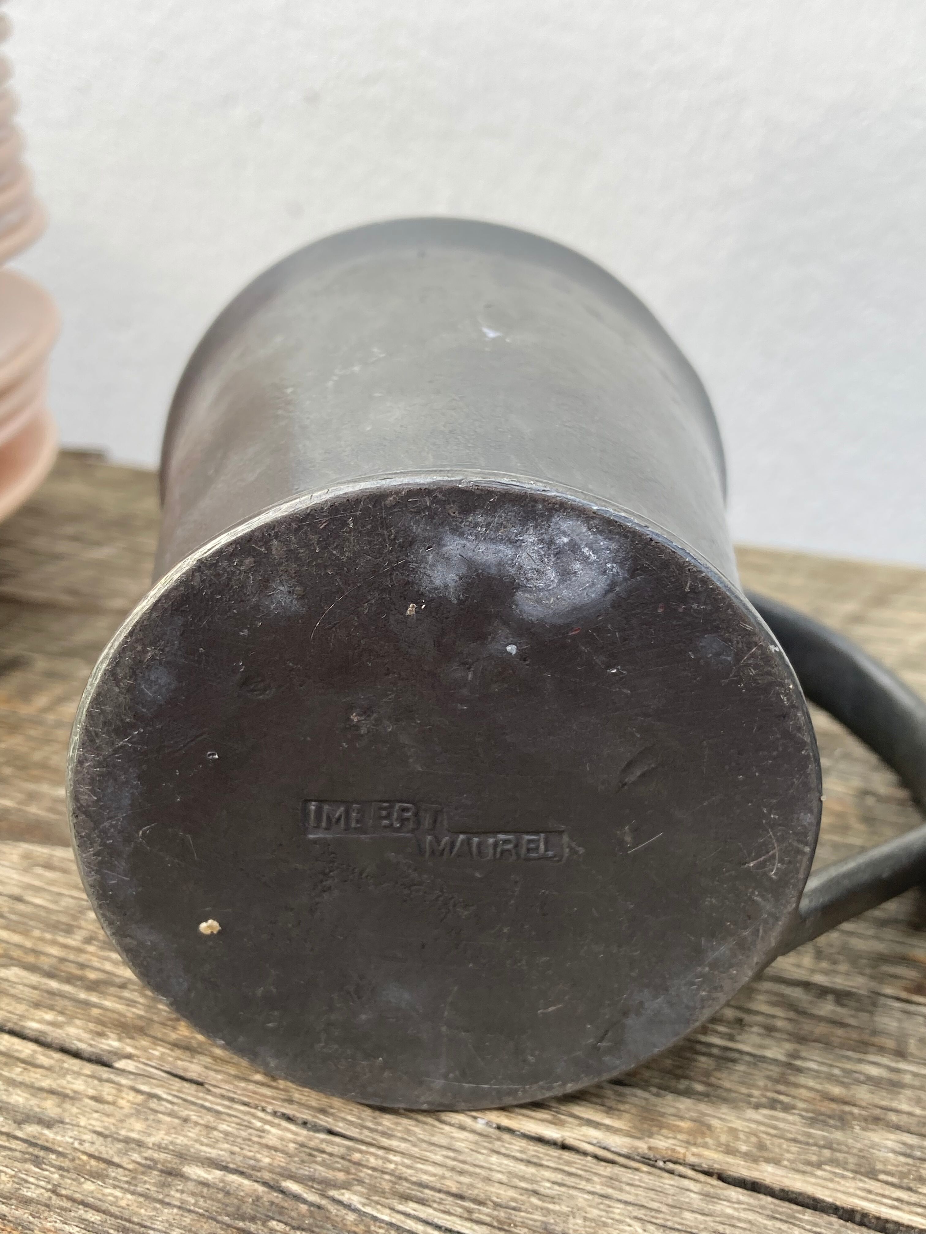 Pair of brutalist pewter cups signed
