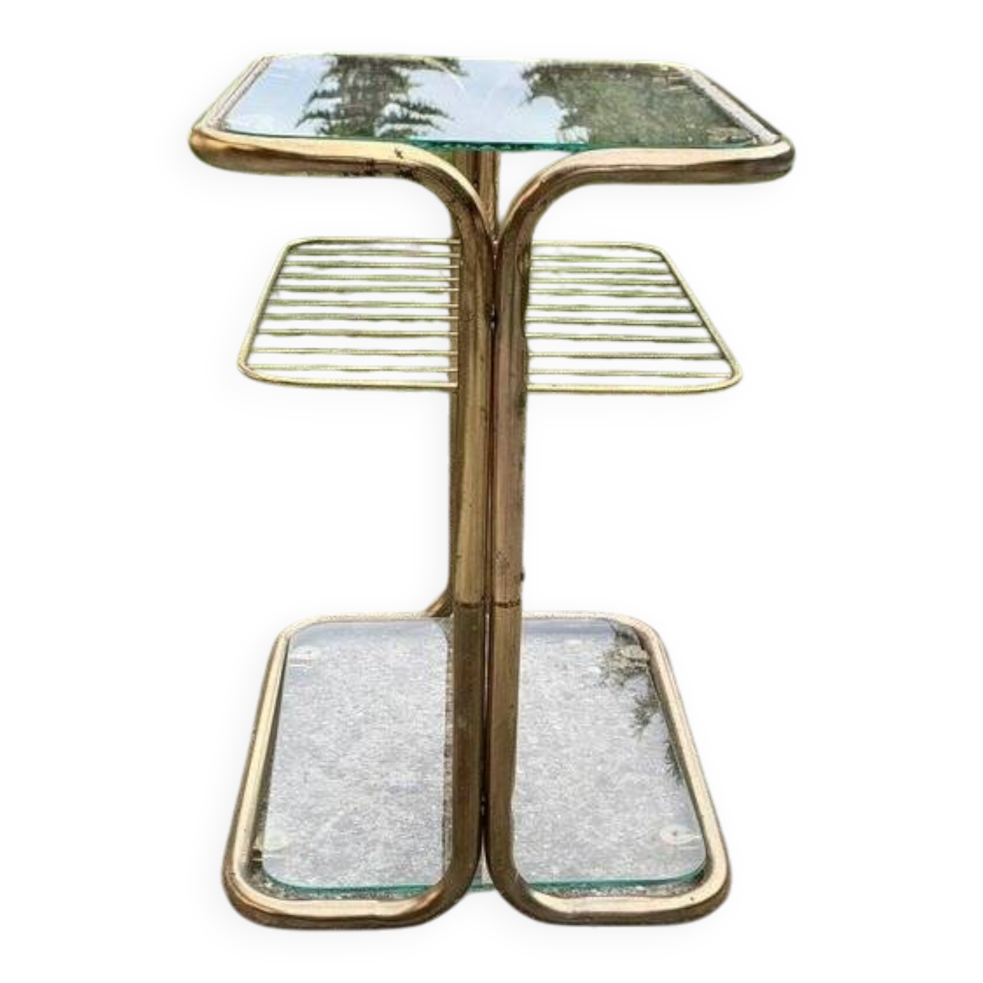 Italian side table in gilded brass and glass, Hollywood Regency style, 1970s.