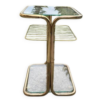 Italian side table in gilded brass and glass, Hollywood Regency style, 1970s.