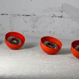 Set of 4 "spring" hanging lamps, orange steel, France, circa 1970