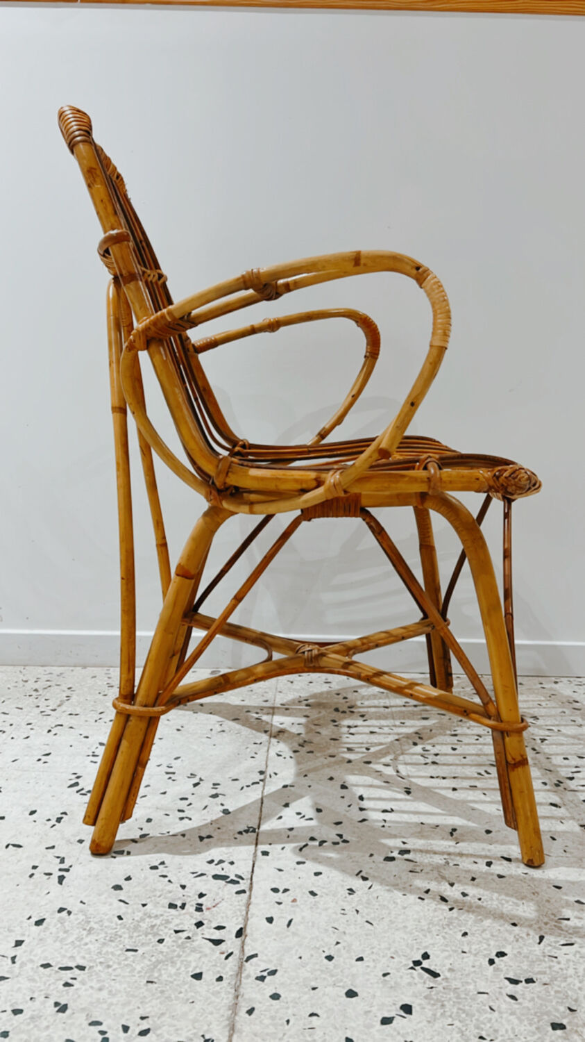 Six vintage rattan chairs