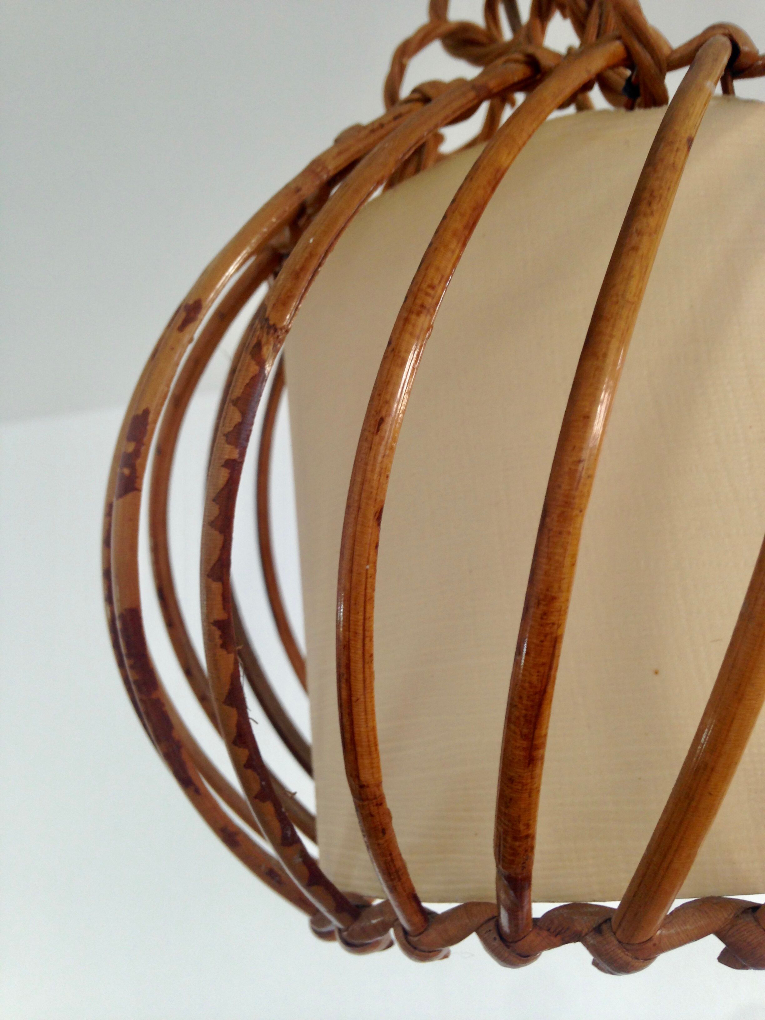 Suspension boule en rotin 1970