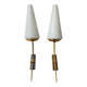 Pair of 1950 sconces in brass and opaque glass