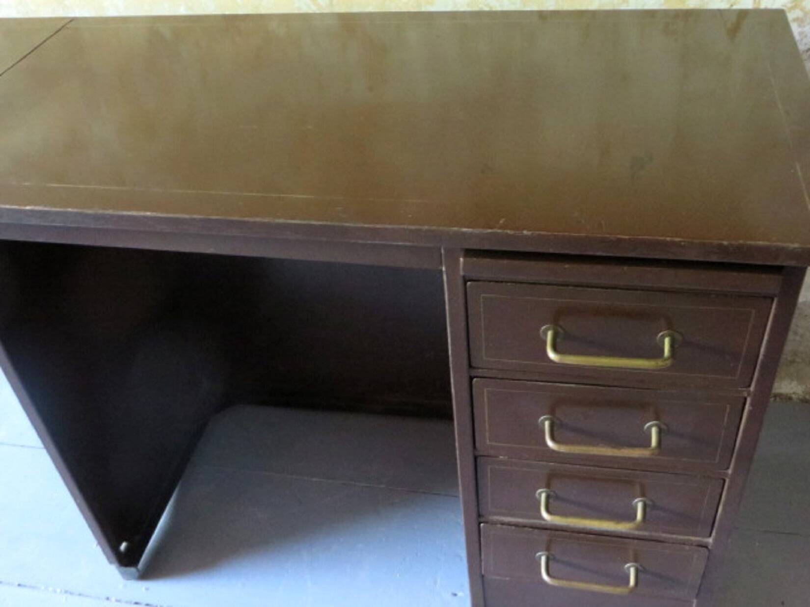 Petit bureau en métal avec rallonge par Roneo, France 1920