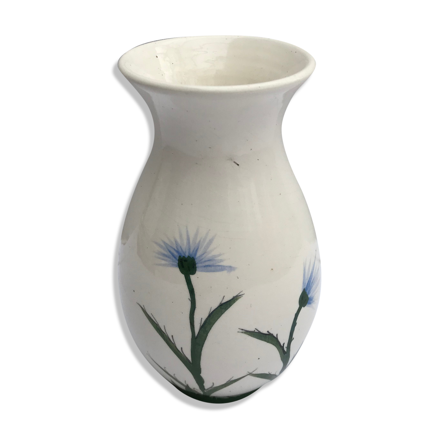 Ancient Vase CYPRUS Ceramics White Drawing Vintage Flowers