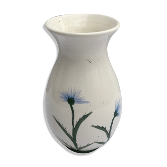 Vase ancien Cyprus céramique blanc dessin fleurs vintage