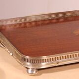 19th century silver-plated metal and mahogany tray