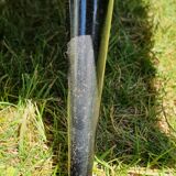 Vintage sofa 3 places convertible, red fabric and black skaï.1960s.