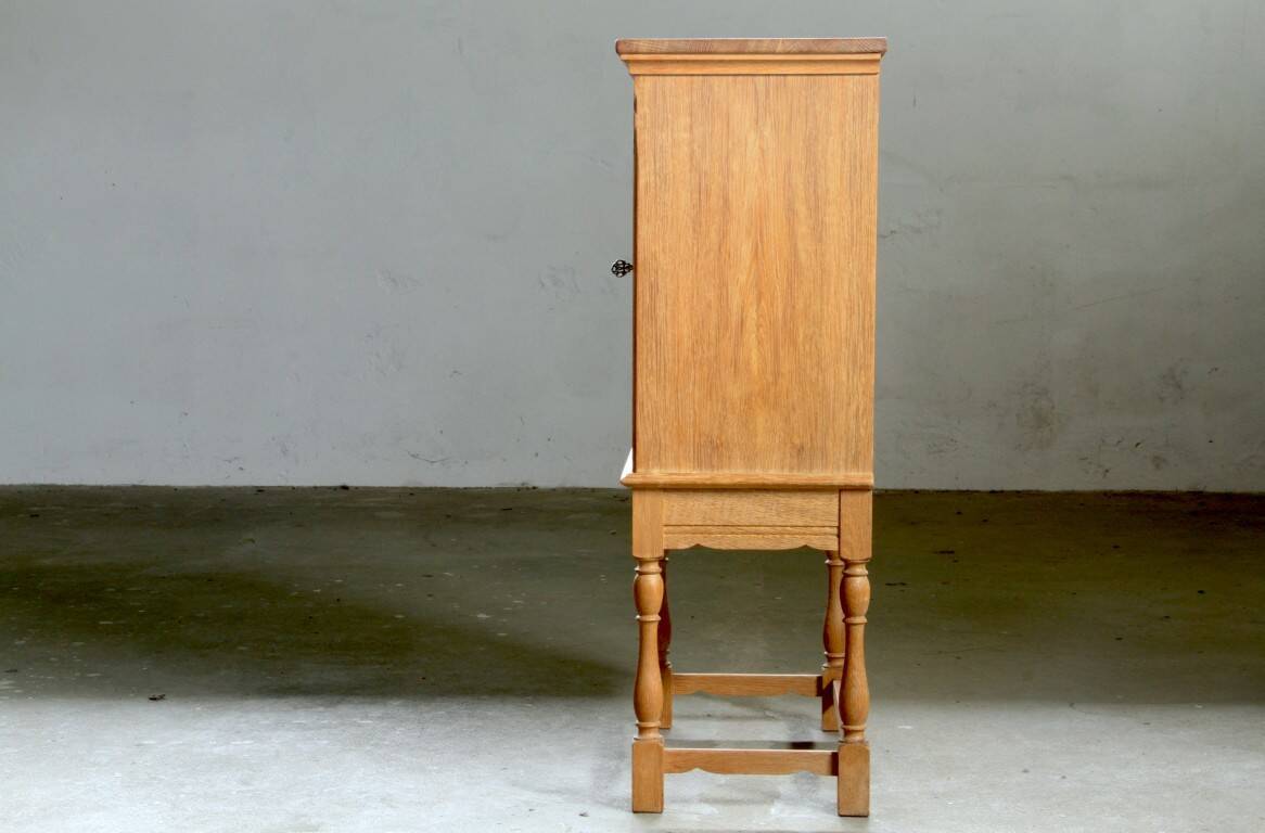 Vintage Danish Chevron Oak Cabinet, Henning Kjærnulf Baroque style, 1960s