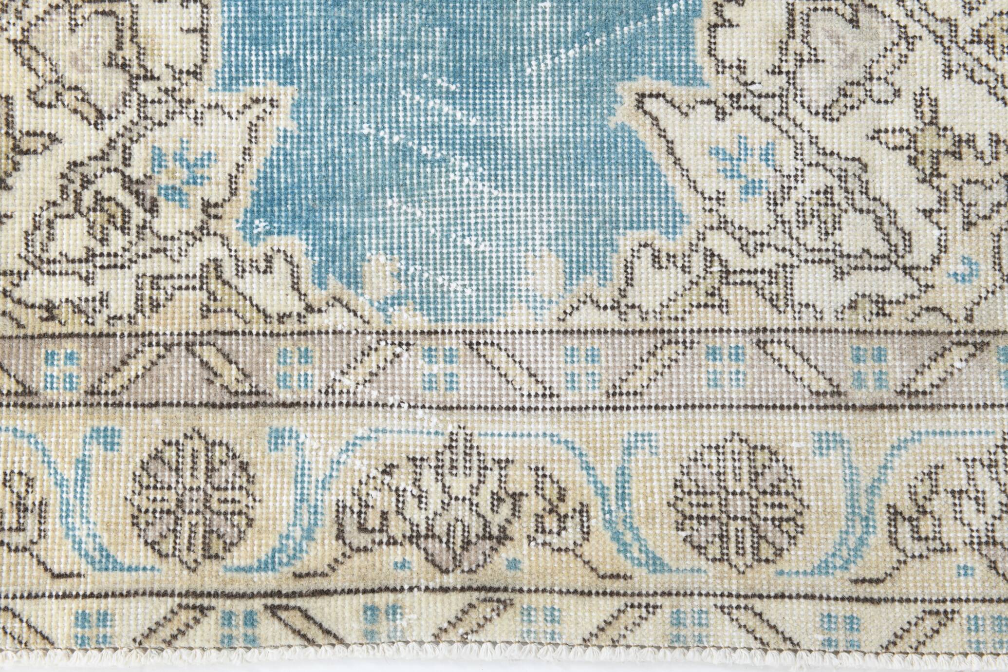 4x7 Sky Blue Classic Pattern Vintage Persian Rug, 113x201Cm