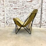 Chaise papillon vintage en cuir de daim vert, années 1970