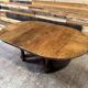 Antique oak round table with extensions, beautifully made from the years.
