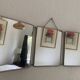 Vintage 1960s red barber triptych mirror Mirbel Paris - 28 x 70 cm