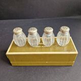 Set of 4 Christofle crystal and silver salt shakers